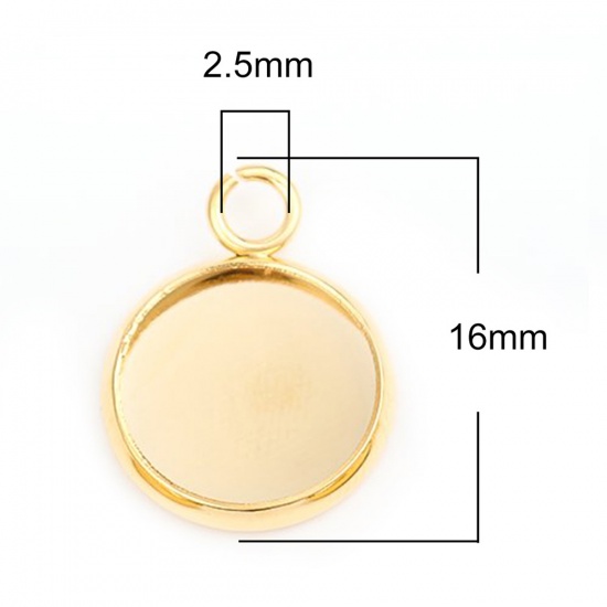 Immagine di 304 Acciaio Inossidabile Charms Tondo Oro Placcato Basi per Cabochon (Adatto 10mm) 16mm x 12mm, 10 Pz