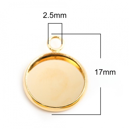 Immagine di 304 Acciaio Inossidabile Charms Tondo Oro Placcato Basi per Cabochon (Adatto 12mm) 17mm x 14mm, 10 Pz