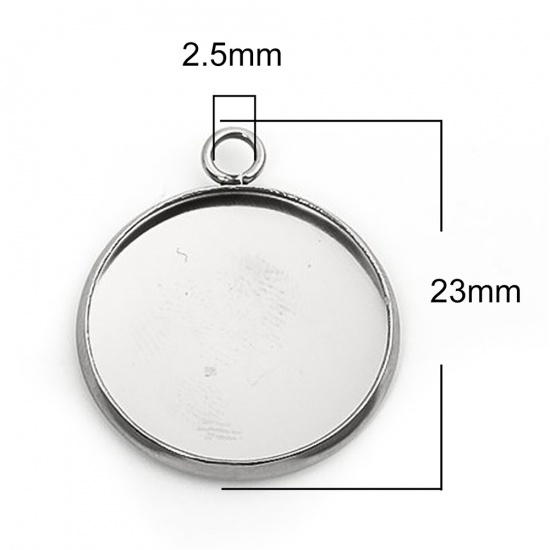 Immagine di 304 Acciaio Inossidabile Charms Tondo Tono Argento Basi per Cabochon (Adatto 18mm) 23mm x 20mm, 10 Pz