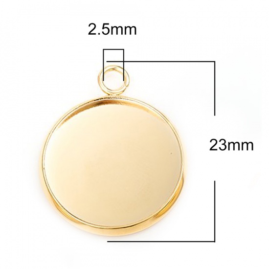 Picture of 304 Stainless Steel Charms Round Gold Plated Cabochon Settings (Fits 18mm Dia.) 23mm x 20mm, 10 PCs