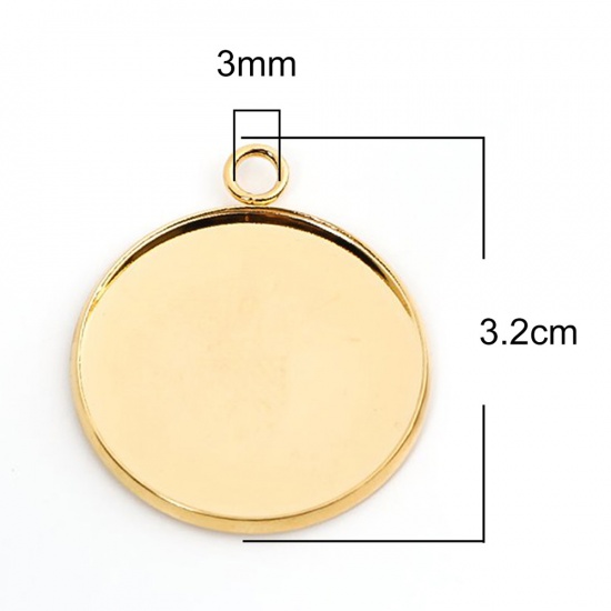 Immagine di 304 Acciaio Inossidabile Ciondoli Tondo Oro Placcato Basi per Cabochon (Adatto 25mm) 3.2cm x 2.7cm, 10 Pz