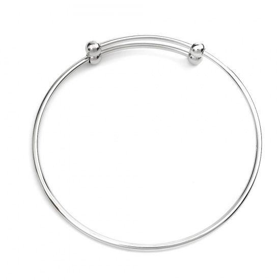 Picture of 304 Stainless Steel Bracelets Components Disc Silver Tone Adjustable 21cm(8 2/8") long, 1 Piece