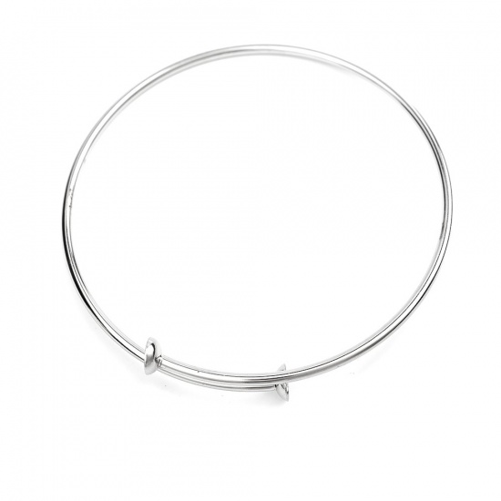 Picture of 304 Stainless Steel Bracelets Components Disc Silver Tone Adjustable 21cm(8 2/8") long, (Fit Beads Size: 8mm Dia.) 1 Piece