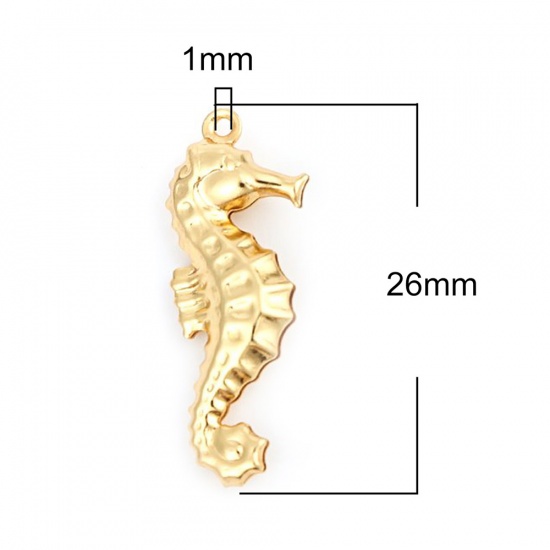 Immagine di 10 Pz 304 Acciaio Inossidabile Gioielli Oceanici Ciondoli Oro Placcato Cavalluccio Marino Vuoto 26mm x 10mm