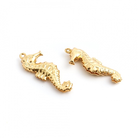Immagine di 10 Pz 304 Acciaio Inossidabile Gioielli Oceanici Ciondoli Oro Placcato Cavalluccio Marino Vuoto 26mm x 10mm