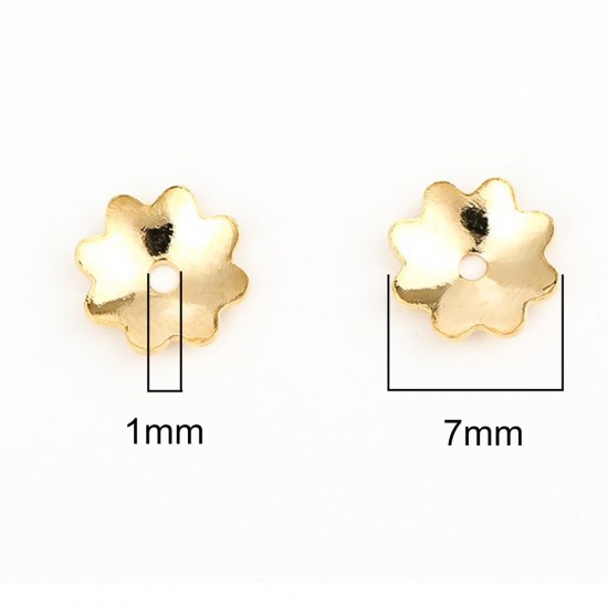 Bild von 304 Edelstahl Perlkappen Blumen Vergoldet Geschnitzte Muster (Für 10mm Perlen) 7mm x 7mm, 10 Stück