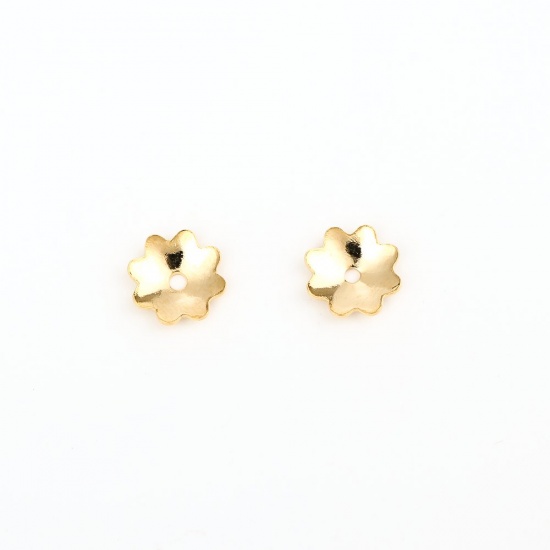 Picture of 304 Stainless Steel Beads Caps Flower Gold Plated Carved Pattern (Fits 10mm Beads) 7mm x 7mm, 10 PCs