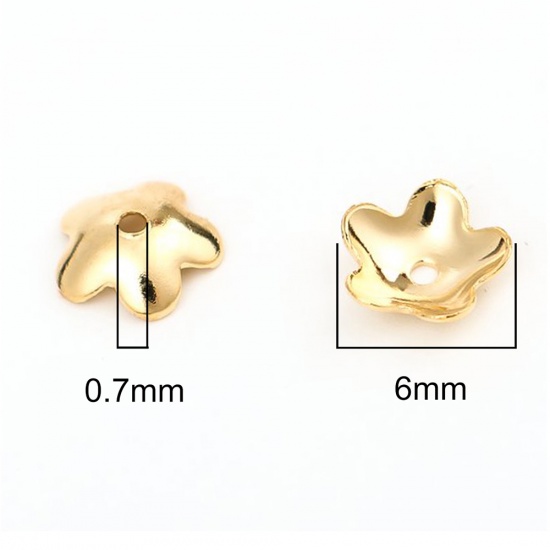Picture of 304 Stainless Steel Beads Caps Flower Gold Plated (Fits 8mm Beads) 6mm x 6mm, 10 PCs