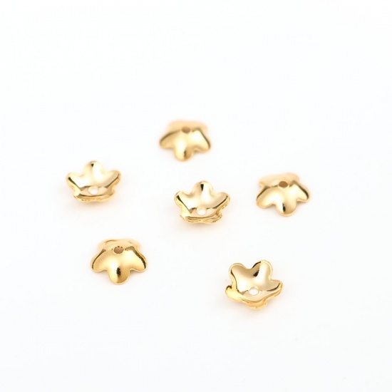 Bild von 304 Edelstahl Perlkappen Blumen Vergoldet (Für 8mm Perlen) 6mm x 6mm, 10 Stück