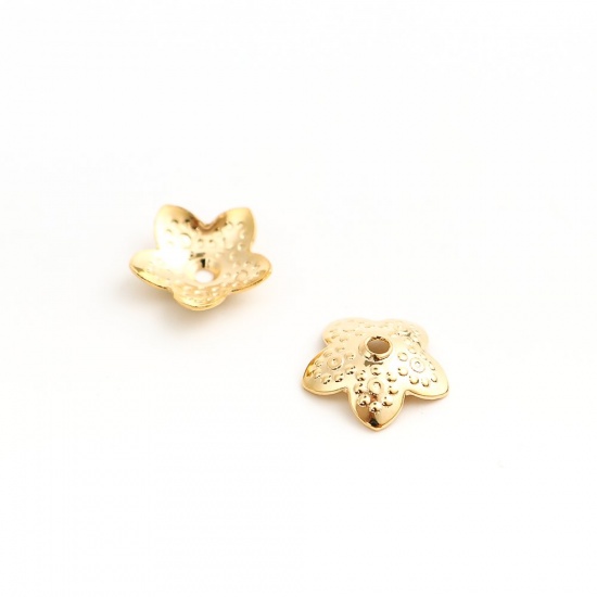 Picture of 304 Stainless Steel Beads Caps Flower Gold Plated Dot (Fits 12mm Beads) 10mm x 10mm, 10 PCs