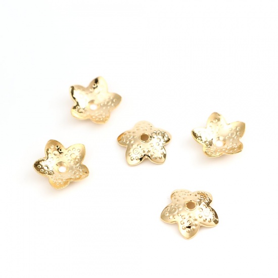 Bild von 304 Edelstahl Perlkappen Blumen Vergoldet Punkt (Für 12mm Perlen) 10mm x 10mm, 10 Stück