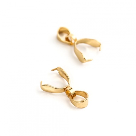 Picture of 304 Stainless Steel Pendant Pinch Bails Clasps Gold Plated 15mm x 9mm, 10 PCs