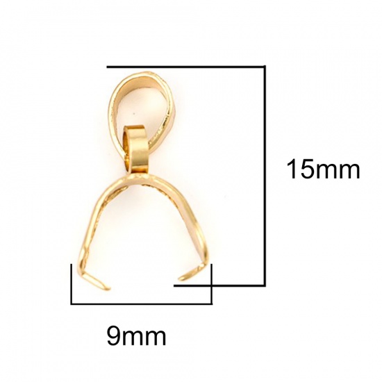 Picture of 304 Stainless Steel Pendant Pinch Bails Clasps Gold Plated 15mm x 9mm, 10 PCs