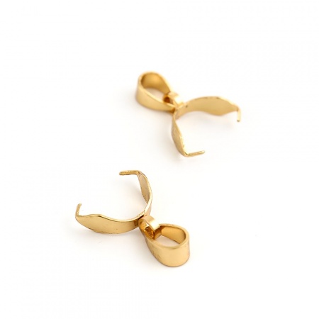 Picture of 304 Stainless Steel Pendant Pinch Bails Clasps Gold Plated 17mm x 13mm, 10 PCs