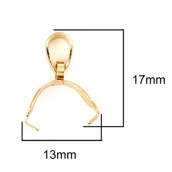 Picture of 304 Stainless Steel Pendant Pinch Bails Clasps Gold Plated 17mm x 13mm, 10 PCs
