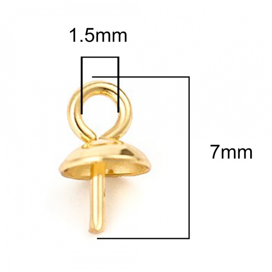 Immagine di 304 Acciaio Inossidabile Connettore Ciondolo Perla Bail Pin Cap Oro Placcato 7mm x 4mm, 10 Pz