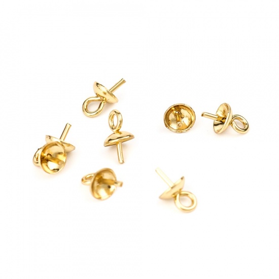 Immagine di 304 Acciaio Inossidabile Connettore Ciondolo Perla Bail Pin Cap Oro Placcato 7mm x 4mm, 10 Pz