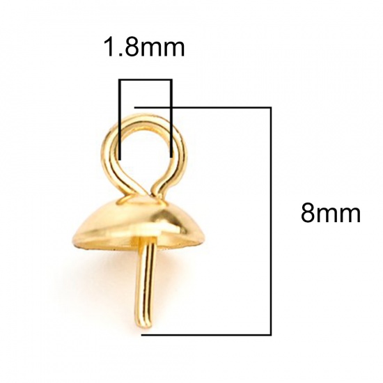 Immagine di 304 Acciaio Inossidabile Connettore Ciondolo Perla Bail Pin Cap Oro Placcato 8mm x 5mm, 10 Pz