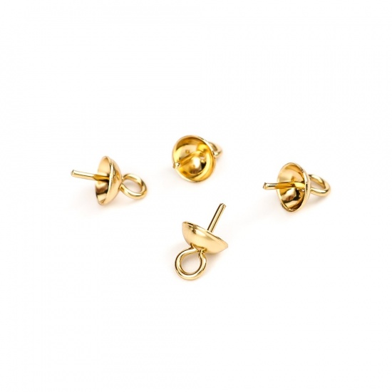 Immagine di 304 Acciaio Inossidabile Connettore Ciondolo Perla Bail Pin Cap Oro Placcato 8mm x 5mm, 10 Pz