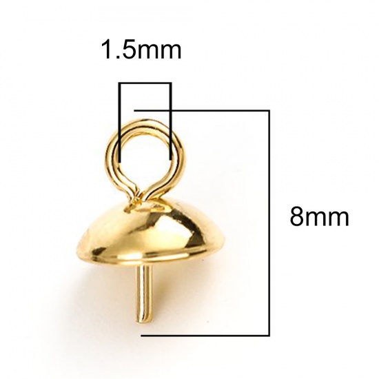 Immagine di 304 Acciaio Inossidabile Connettore Ciondolo Perla Bail Pin Cap Oro Placcato 8mm x 6mm, 10 Pz