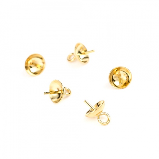 Immagine di 304 Acciaio Inossidabile Connettore Ciondolo Perla Bail Pin Cap Oro Placcato 8mm x 6mm, 10 Pz