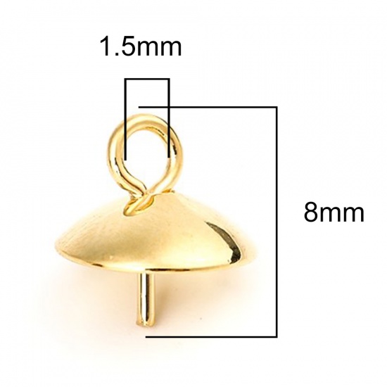 Immagine di 304 Acciaio Inossidabile Connettore Ciondolo Perla Bail Pin Cap Oro Placcato 8mm x 8mm, 10 Pz