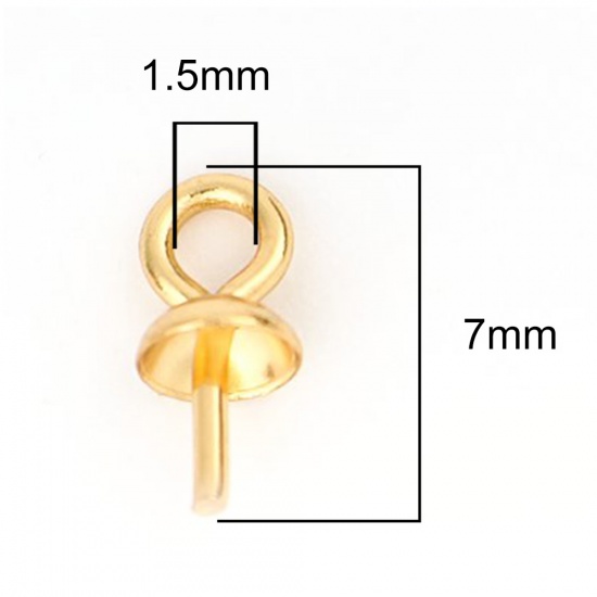 Immagine di 304 Acciaio Inossidabile Connettore Ciondolo Perla Bail Pin Cap Oro Placcato 7mm x 3mm, 10 Pz