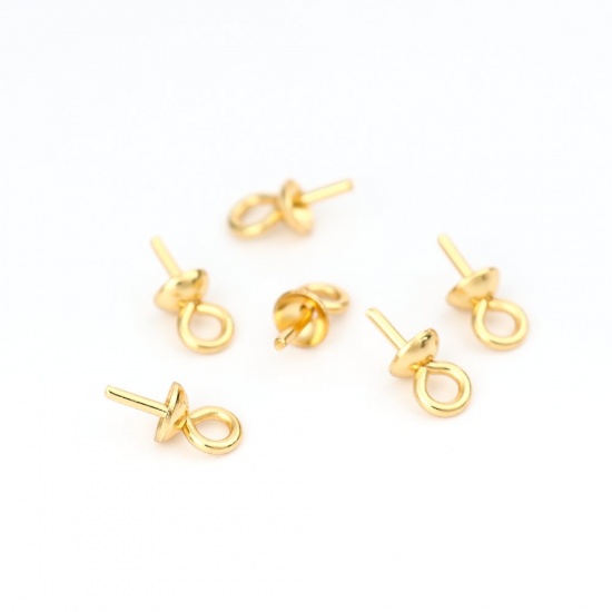 Immagine di 304 Acciaio Inossidabile Connettore Ciondolo Perla Bail Pin Cap Oro Placcato 7mm x 3mm, 10 Pz