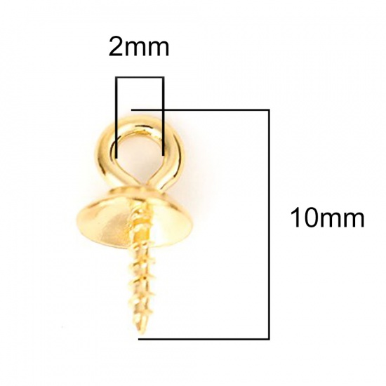 Immagine di 304 Acciaio Inossidabile Connettore Ciondolo Perla Bail Pin Cap Spirale Oro Placcato 10mm x 5mm, 10 Pz