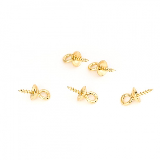 Immagine di 304 Acciaio Inossidabile Connettore Ciondolo Perla Bail Pin Cap Spirale Oro Placcato 10mm x 5mm, 10 Pz