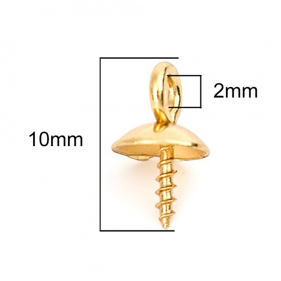 Immagine di 304 Acciaio Inossidabile Connettore Ciondolo Perla Bail Pin Cap Spirale Oro Placcato 10mm x 6mm, 10 Pz