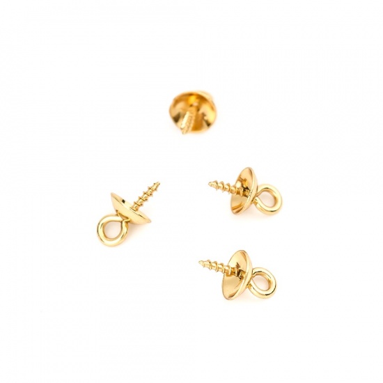 Immagine di 304 Acciaio Inossidabile Connettore Ciondolo Perla Bail Pin Cap Spirale Oro Placcato 10mm x 6mm, 10 Pz