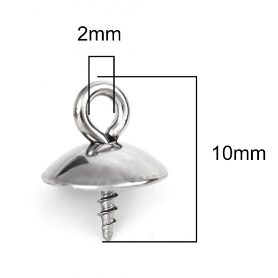 Immagine di 304 Acciaio Inossidabile Connettore Ciondolo Perla Bail Pin Cap Spirale Tono Argento 10mm x 8mm, 10 Pz