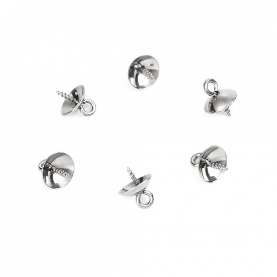 Immagine di 304 Acciaio Inossidabile Connettore Ciondolo Perla Bail Pin Cap Spirale Tono Argento 10mm x 8mm, 10 Pz