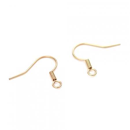304ステンレス鋼 ピアスフック フックス 金メッキ ループ付き 20mm x 17mm、 ワイヤーサイズ: （21号）、 10 個 の画像