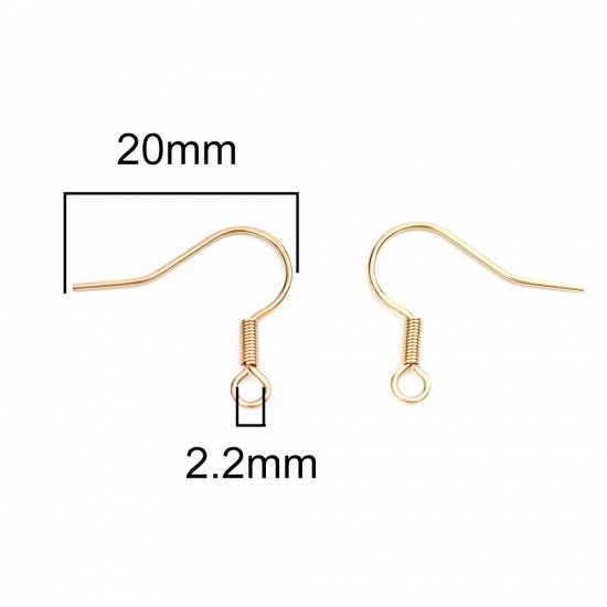 Picture of 304 Stainless Steel Ear Wire Hooks Earring Findings Hook Gold Plated W/ Loop 20mm x 17mm, Post/ Wire Size: (21 gauge), 10 PCs