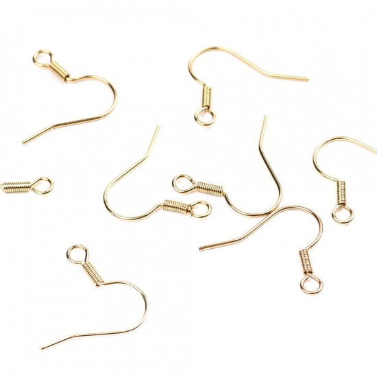Picture of 304 Stainless Steel Ear Wire Hooks Earring Findings Hook Gold Plated W/ Loop 20mm x 17mm, Post/ Wire Size: (21 gauge), 10 PCs