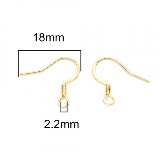 Picture of 304 Stainless Steel Ear Wire Hooks Earring Findings Hook Gold Plated W/ Loop 18mm x 17mm, Post/ Wire Size: (21 gauge), 100 PCs