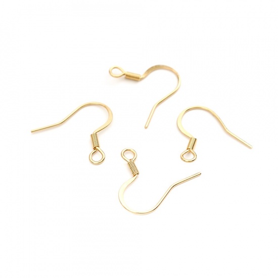 Picture of 304 Stainless Steel Ear Wire Hooks Earring Findings Hook Gold Plated W/ Loop 18mm x 17mm, Post/ Wire Size: (21 gauge), 10 PCs