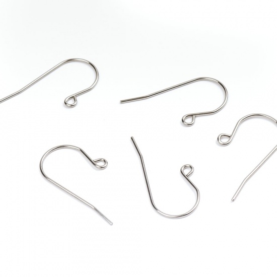 Picture of 304 Stainless Steel Ear Wire Hooks Earring Findings n-shape Silver Tone W/ Loop 27mm x 14mm, Post/ Wire Size: (20 gauge), 10 PCs
