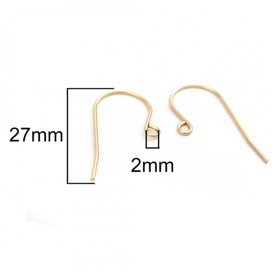 Picture of 304 Stainless Steel Ear Wire Hooks Earring Findings n-shape Gold Plated W/ Loop 27mm x 14mm, Post/ Wire Size: (20 gauge), 10 PCs