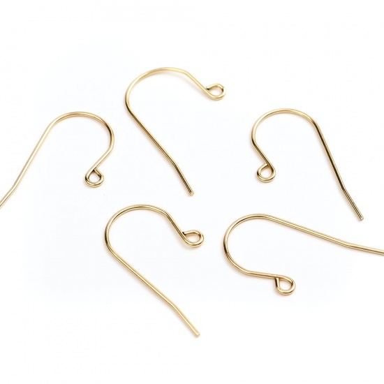 Picture of 304 Stainless Steel Ear Wire Hooks Earring Findings n-shape Gold Plated W/ Loop 27mm x 14mm, Post/ Wire Size: (20 gauge), 10 PCs