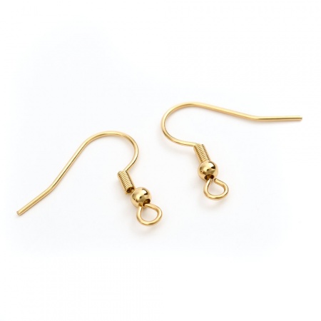 304ステンレス鋼 ピアスフック フックス 金メッキ ループ付き 21mm x 20mm、 ワイヤーサイズ: （21号）、 10 個 の画像