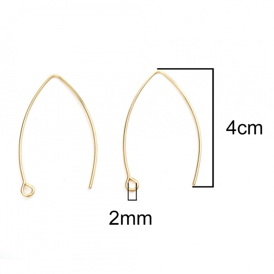 Picture of 304 Stainless Steel Ear Wire Hooks Earring Findings V-shaped Gold Plated W/ Loop 40mm x 23mm, Post/ Wire Size: (20 gauge), 10 PCs