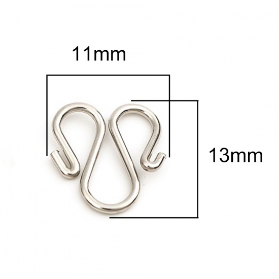 Picture of 304 Stainless Steel Clasps Silver Tone 13mm x 11mm, 10 PCs