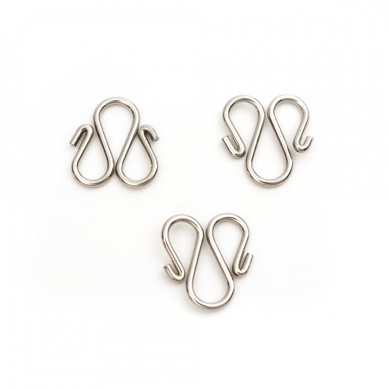 Picture of 304 Stainless Steel Clasps Silver Tone 13mm x 11mm, 10 PCs