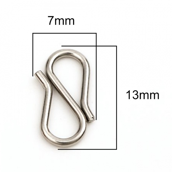 Picture of 304 Stainless Steel Clasps Silver Tone 13mm x 7mm, 10 PCs