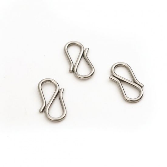 Picture of 304 Stainless Steel Clasps Silver Tone 13mm x 7mm, 10 PCs