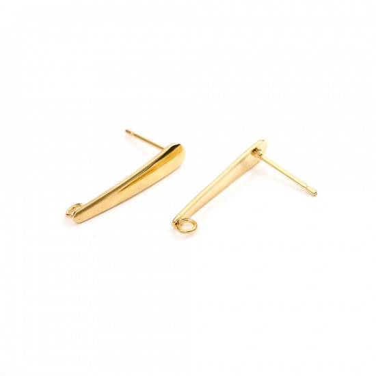 Picture of 304 Stainless Steel Ear Post Stud Earrings Drop Gold Plated W/ Loop 20mm x 4mm, Post/ Wire Size: (20 gauge), 10 PCs