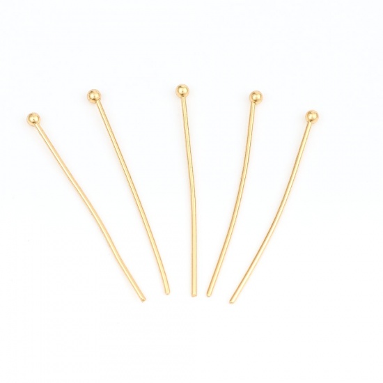 Picture of 0.7mm 304 Stainless Steel Ball Head Pins Gold Plated 30mm(1 1/8") long, 1 Packet(about 300 PCs)